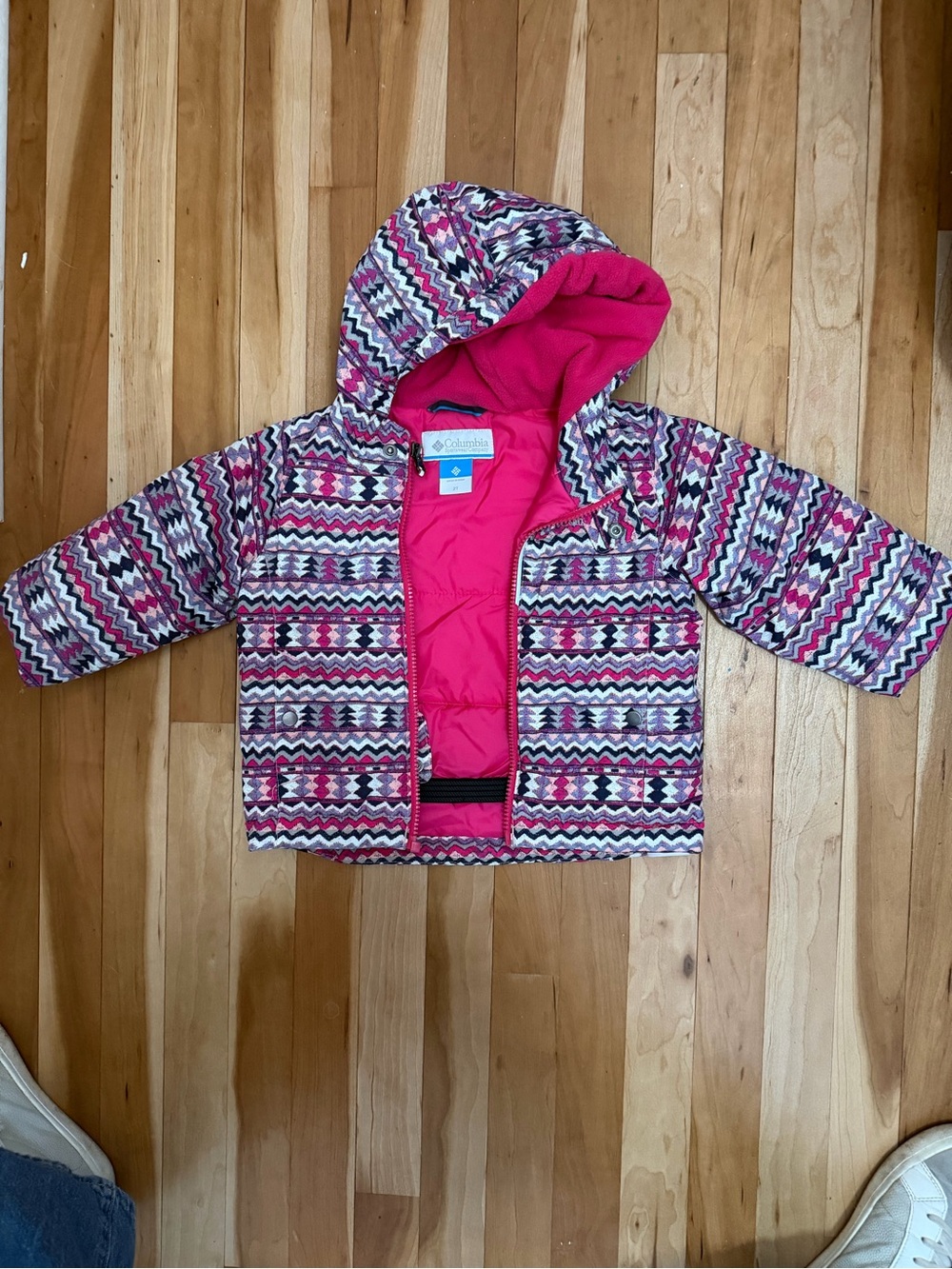 Columbia Girls' Hot Pink Multicolor Chevron Hooded Puffer Jacket